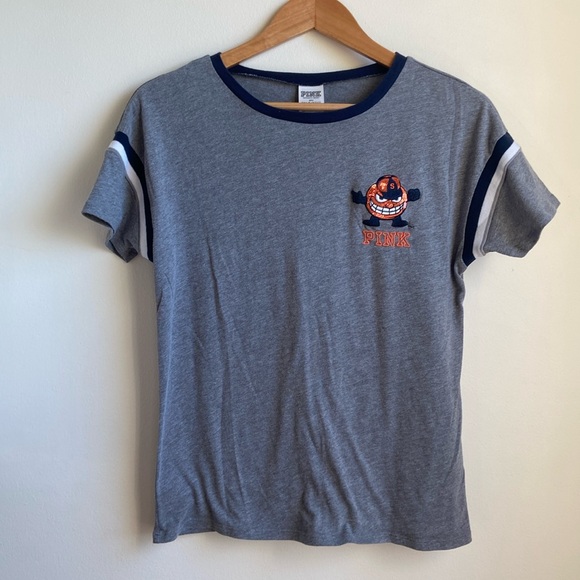 VS Pink x 5th & Ocean Syracuse Orange Football Tee (Sz XS) Heathered Gray Sequin - Picture 1 of 8
